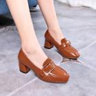 Chunky Heel Square-toe Buckled Loafers