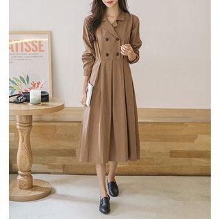 Double-breasted Pleated Long Dress