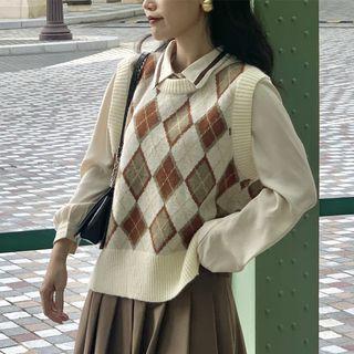 Argyle Sweater Vest Off-white - One Size