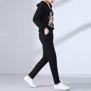 Set: Print Lace-up Hoodie + Sweatpants
