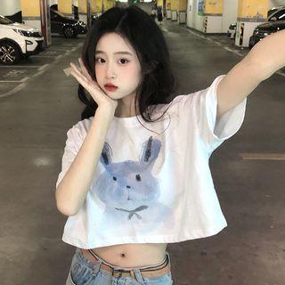 Rabbit Print Cropped T-shirt