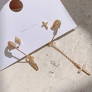 Non-matching Rhinestone Safety Pin Dangle Earring
