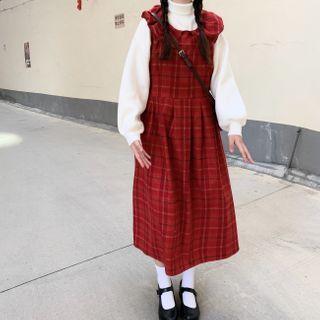 Sleeveless Plaid Dress / Mock-neck Sweatshirt