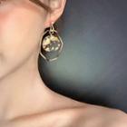Gold Leaf Acrylic Disc Alloy Hoop Dangle Earring 1 Pair - Silver Steel - Gold - One Size