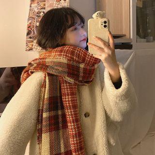 Plaid Knit Scarf Plaid - Red - One Size