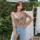 Shirred-front Open-knit Top
