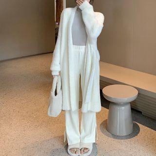 Long-sleeve Turtleneck Plain Top / Straight Leg Pants / Long Cardigan