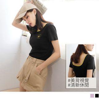 Contrast Trim Printed Short-sleeve Round Neck T-shirt