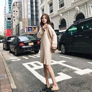 Round Neck Striped Sleeve Knit Dress