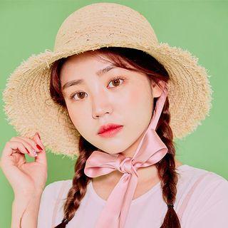 Sash-trim Raffia Hat