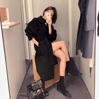 Bishop-sleeve Belted Wool Blend Maxi Coat