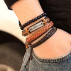 Set Of 4: Genuine Leather Lettering Bracelet Set Of 4 - One Size
