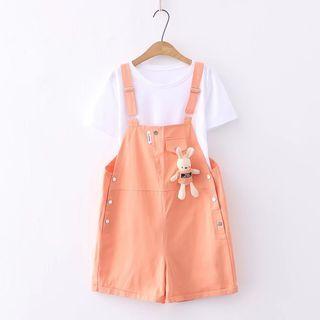 Set: Short-sleeve T-shirt + Cartoon Plush Jumper Shorts