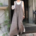 Gingham Sleeveless Wide-leg Jumper Pants