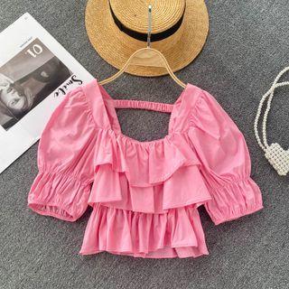 Layered Ruffle Puff-sleeve Top