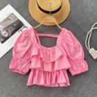Layered Ruffle Puff-sleeve Top