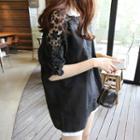 Embroidered Elbow-sleeve Lace Top
