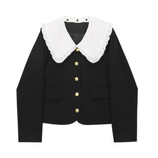 Frill Trim Contrast Collar Button Jacket