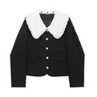 Frill Trim Contrast Collar Button Jacket