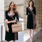 3/4-sleeve Wrapped Neck Dress