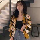 Flower Print 3/4-sleeve Blouse Yellow - One Size