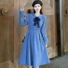 Long-sleeve Peter Pan-collar Midi Dress