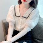 Short Sleeve Mesh Panel Lace Blouse