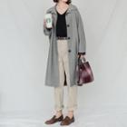 Pinstriped Buttoned Trench Coat Vertical Stripes - Dark Gray - One Size