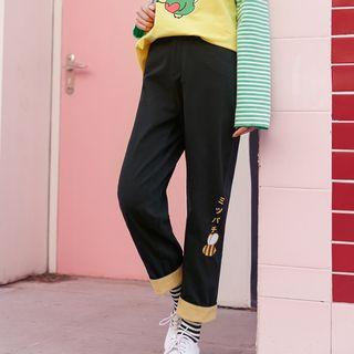 Bee Embroidery Cropped Straight-fit Jeans