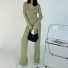 Set: Zip Cropped Cardigan + Straight Leg Pants