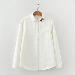 Heart Embroidered Fleece-lined Shirt