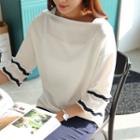 Square-neckline Pleated-detail T-shirt