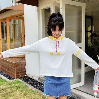 Color Block Lettering Embroidered Hoodie White - One Size