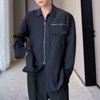 Zip Detail Crinkled Shirt