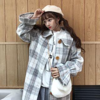 Plaid Single-breasted Ruffle Hem Coat As Shown In Figure - One Size