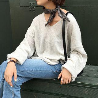 Plain V-neck Dip Back Sweater