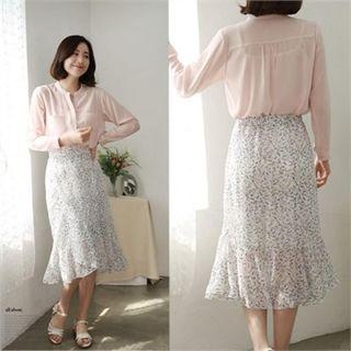 Wrap-front Floral Midi Mermaid Skirt