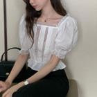 Short-sleeve Square Neck Cropped Blouse White - One Size
