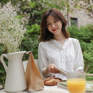 Notch-neck Dotted Blouse