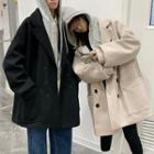 Couple Matching Mock Two-piece Hooded Double-breasted Coat