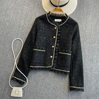 Ruffle Trim Tweed Blazer