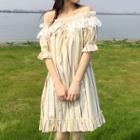 Off-shoulder Striped Minidress Dress - One Size