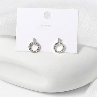 Rhinestone Hoop Dangle Earring Era067-41 - 1 Pair - Silver - One Size