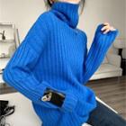 Cuff-details Turtleneck Ribbed-knit Sweater In 5 Colors