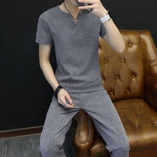 Set: Short-sleeve T-shirt + Cropped Straight-fit Pants