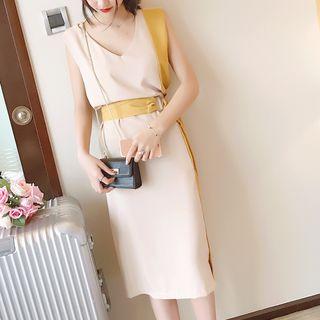 Sleeveless Colored Panel Midi Dress