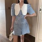 Contrast Collar Gingham Short-sleeve Mini A-line Dress