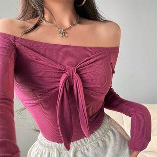 Long-sleeve Off-shoulder Ribbon Top