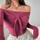 Long-sleeve Off-shoulder Ribbon Top