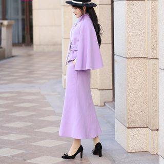 Set: Buckled Cape Jacket + Midi A-line Skirt